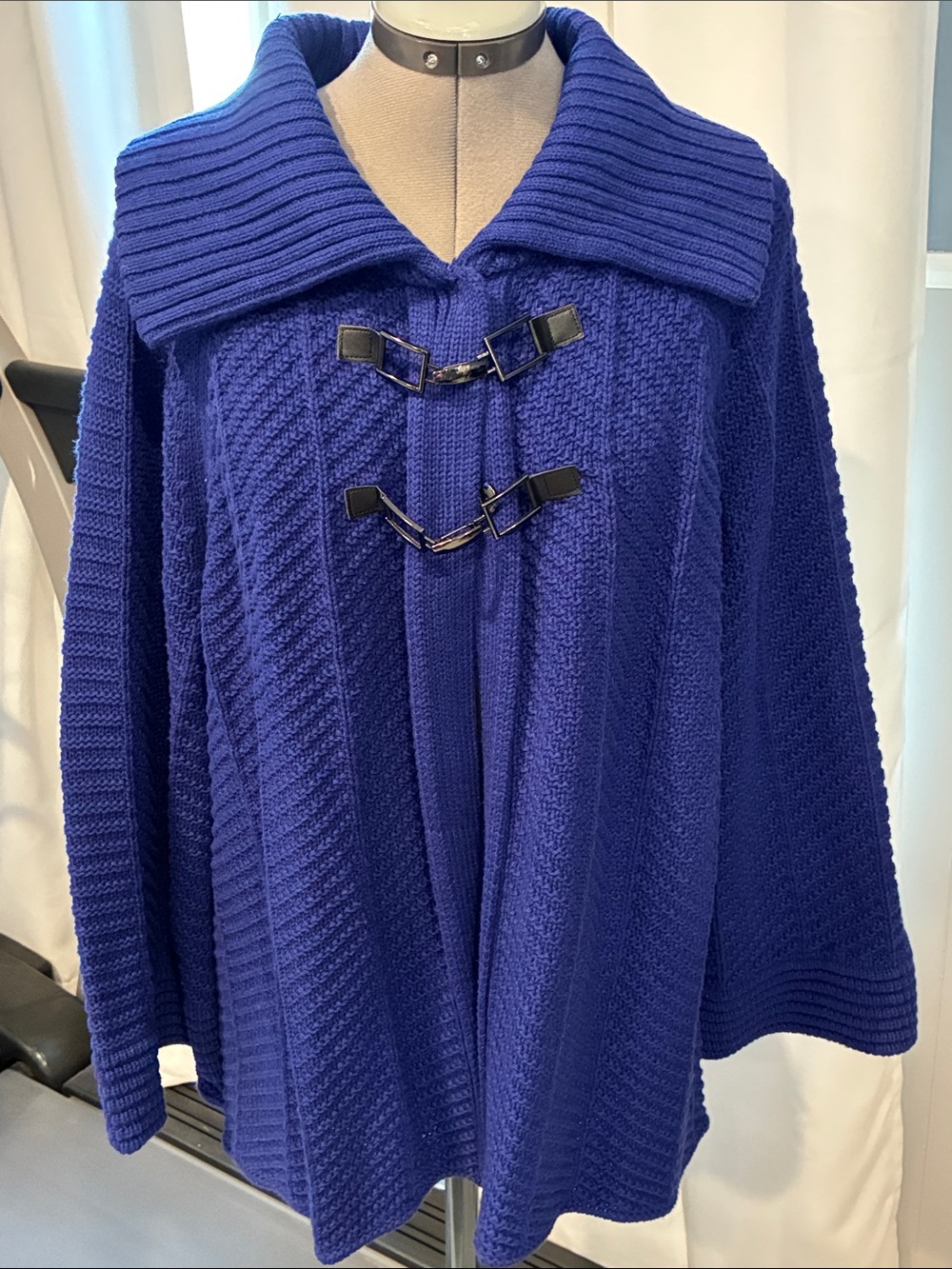 JM Collection Royal Blue Knit Toggle Sweater Cape
